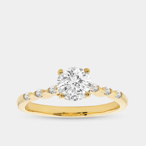 Gilded 1 Carat Lab-Grown Diamond Round-Shaped Petit Solitaire Plus Engagement Ring with Round-Shaped Accents