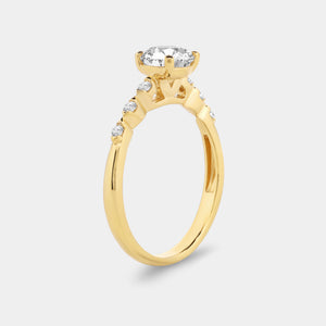 Gilded 1 Carat Lab-Grown Diamond Round-Shaped Petit Solitaire Plus Engagement Ring with Round-Shaped Accents