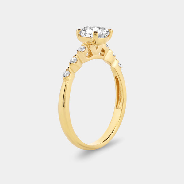 1 Carat Lab-Grown Diamond Round-Shaped Petit Solitaire Plus Engagement Ring with Round-Shaped Accents — GILDED New York