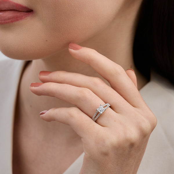 1 Carat Lab-Grown Diamond Princess-Cut Solitaire Plus Engagement Ring with a Studded Split Shank — GILDED New York