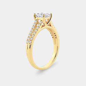 Gilded 1 Carat Lab-Grown Diamond Princess-Cut Solitaire Plus Engagement Ring with a Studded Split Shank