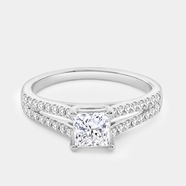1 Carat Lab-Grown Diamond Princess-Cut Solitaire Plus Engagement Ring with a Studded Split Shank — GILDED New York