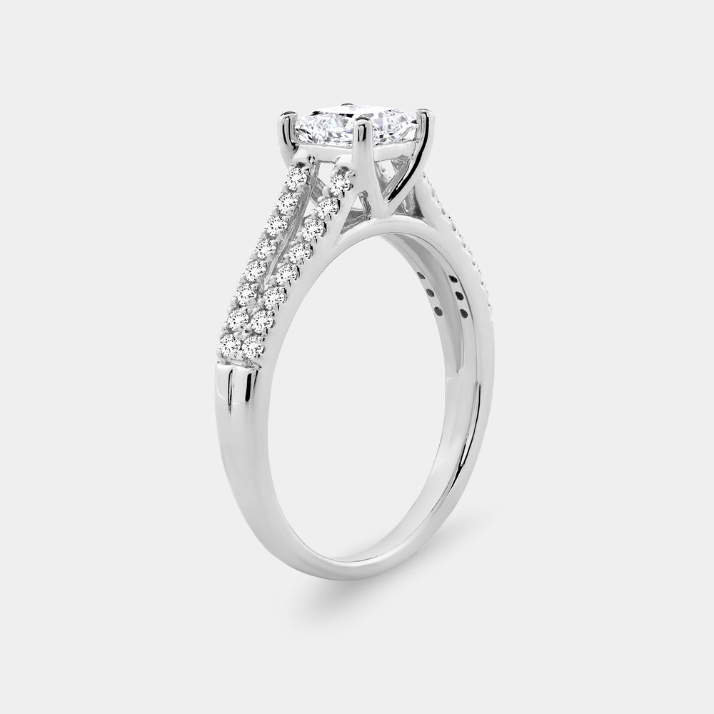Gilded 1 Carat Lab-Grown Diamond Princess-Cut Solitaire Plus Engagement Ring with a Studded Split Shank