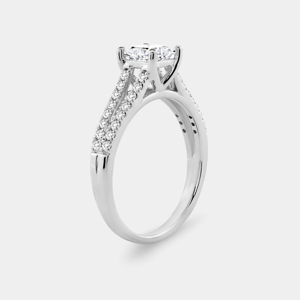 1 Carat Lab-Grown Diamond Princess-Cut Solitaire Plus Engagement Ring with a Studded Split Shank — GILDED New York
