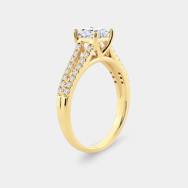 1 Carat Lab-Grown Diamond Princess-Cut Solitaire Plus Engagement Ring with a Studded Split Shank — GILDED New York