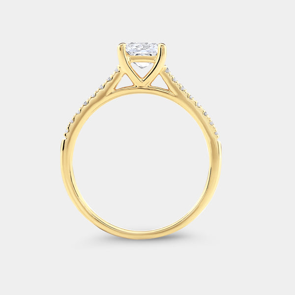 1 Carat Lab-Grown Diamond Princess-Cut Solitaire Plus Engagement Ring with a Studded Split Shank — GILDED New York