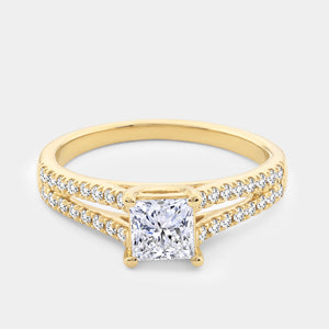 Gilded 1 Carat Lab-Grown Diamond Princess-Cut Solitaire Plus Engagement Ring with a Studded Split Shank