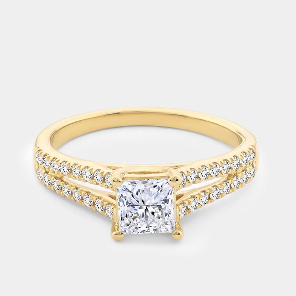 1 Carat Lab-Grown Diamond Princess-Cut Solitaire Plus Engagement Ring with a Studded Split Shank — GILDED New York