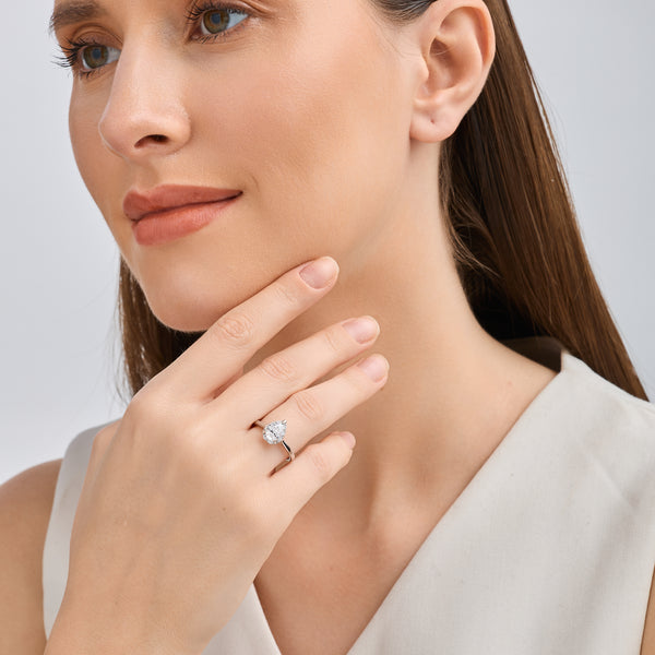 1 Carat Lab-Grown Diamond Pear-Shaped Hidden Halo Engagement Ring — GILDED New York