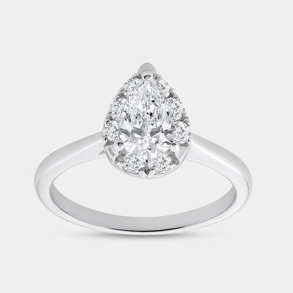 1 Carat Lab-Grown Diamond Pear-Shaped Hidden Halo Engagement Ring — GILDED New York
