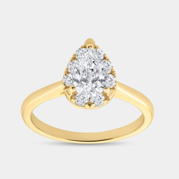 1 Carat Lab-Grown Diamond Pear-Shaped Hidden Halo Engagement Ring — GILDED New York