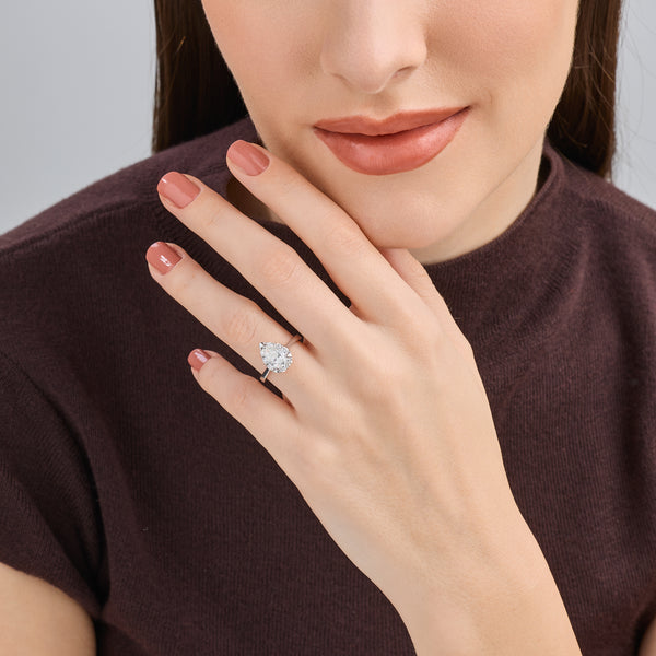 1 and 1/2 Carat Lab-Grown Diamond Pear-Shaped Hidden Halo Engagement Ring — GILDED New York