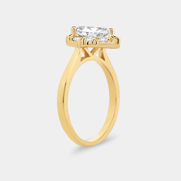 1 and 1/2 Carat Lab-Grown Diamond Pear-Shaped Hidden Halo Engagement Ring — GILDED New York