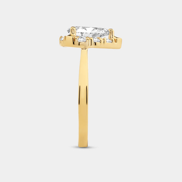 1 and 1/2 Carat Lab-Grown Diamond Pear-Shaped Hidden Halo Engagement Ring — GILDED New York