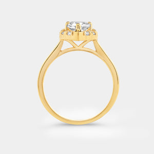 Gilded 1 and 1/2 Carat Lab-Grown Diamond Pear-Shaped Hidden Halo Engagement Ring