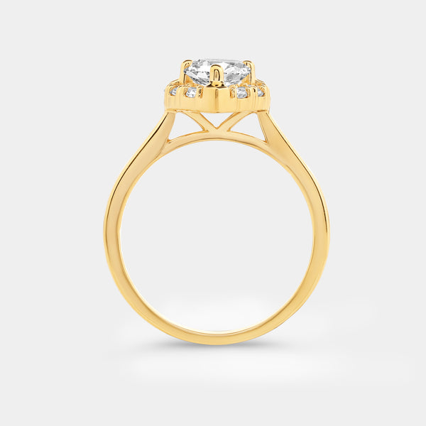 1 and 1/2 Carat Lab-Grown Diamond Pear-Shaped Hidden Halo Engagement Ring — GILDED New York