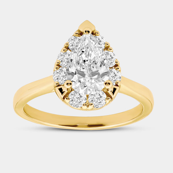 1 and 1/2 Carat Lab-Grown Diamond Pear-Shaped Hidden Halo Engagement Ring — GILDED New York
