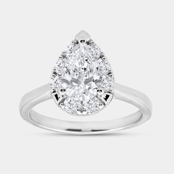 1 and 1/2 Carat Lab-Grown Diamond Pear-Shaped Hidden Halo Engagement Ring — GILDED New York