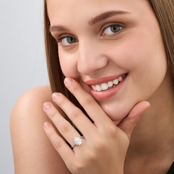 2 Carat Lab-Grown Diamond Pear-Shaped Hidden Halo Engagement Ring — GILDED New York