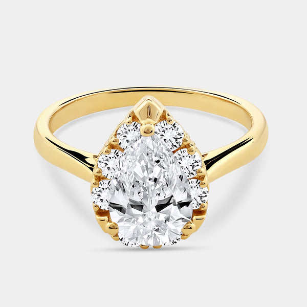 2 Carat Lab-Grown Diamond Pear-Shaped Hidden Halo Engagement Ring — GILDED New York