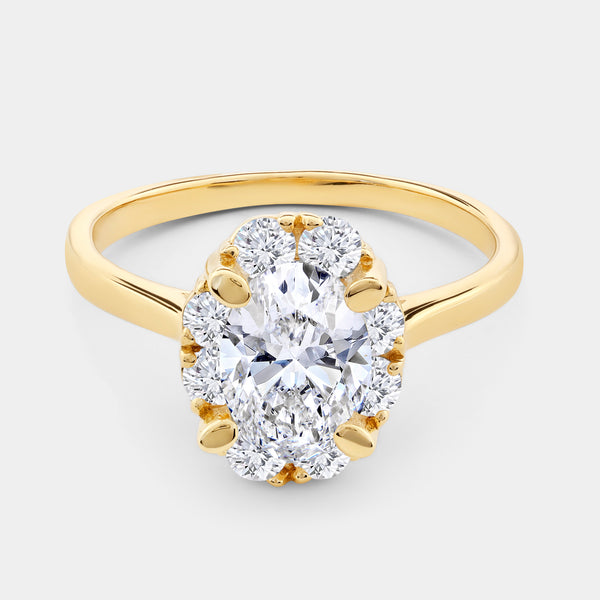 1 and 1/2 Carat Lab-Grown Diamond Oval-Shaped Hidden Halo Engagement Ring — GILDED New York