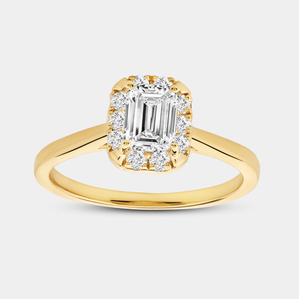 1 Carat Lab-Grown Diamond Emerald-Cut Hidden Halo Engagement Ring — GILDED New York