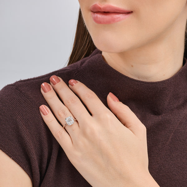 1 and 3/4 Carat Lab-Grown Diamond Emerald-Cut Hidden Halo Engagement Ring — GILDED New York