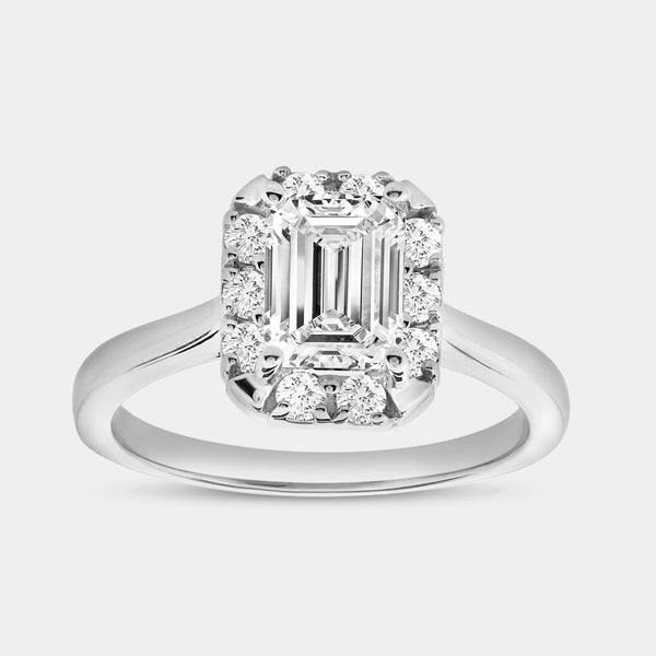 1 and 3/4 Carat Lab-Grown Diamond Emerald-Cut Hidden Halo Engagement Ring — GILDED New York