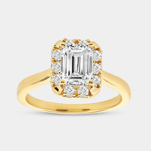 Gilded 1 and 3/4 Carat Lab-Grown Diamond Emerald-Cut Hidden Halo Engagement Ring