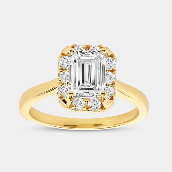 1 and 3/4 Carat Lab-Grown Diamond Emerald-Cut Hidden Halo Engagement Ring — GILDED New York