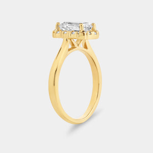 Gilded 1 and 3/4 Carat Lab-Grown Diamond Emerald-Cut Hidden Halo Engagement Ring