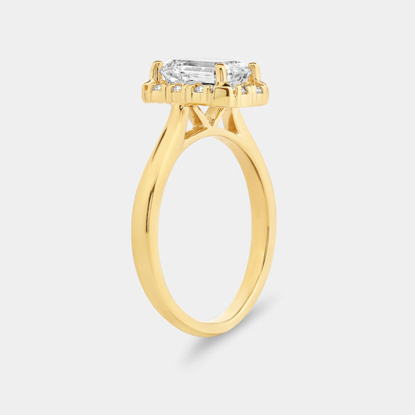 1 and 3/4 Carat Lab-Grown Diamond Emerald-Cut Hidden Halo Engagement Ring — GILDED New York