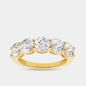 Gilded 3 Carat Lab-Grown Diamond Round-Shaped Five-Stone Ring in a Shared Prong Setting
