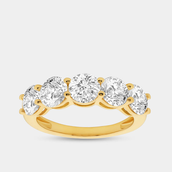 3 Carat Lab-Grown Diamond Round-Shaped Five-Stone Ring in a Shared Prong Setting — GILDED New York