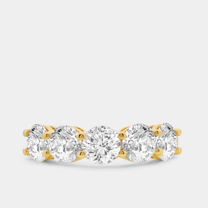 Gilded 3 Carat Lab-Grown Diamond Round-Shaped Five-Stone Ring in a Shared Prong Setting
