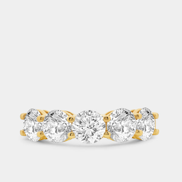 3 Carat Lab-Grown Diamond Round-Shaped Five-Stone Ring in a Shared Prong Setting — GILDED New York