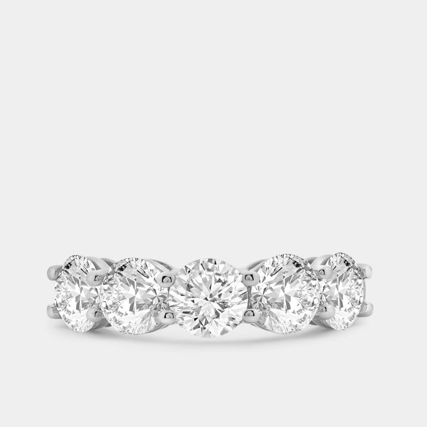 3 Carat Lab-Grown Diamond Round-Shaped Five-Stone Ring in a Shared Prong Setting — GILDED New York