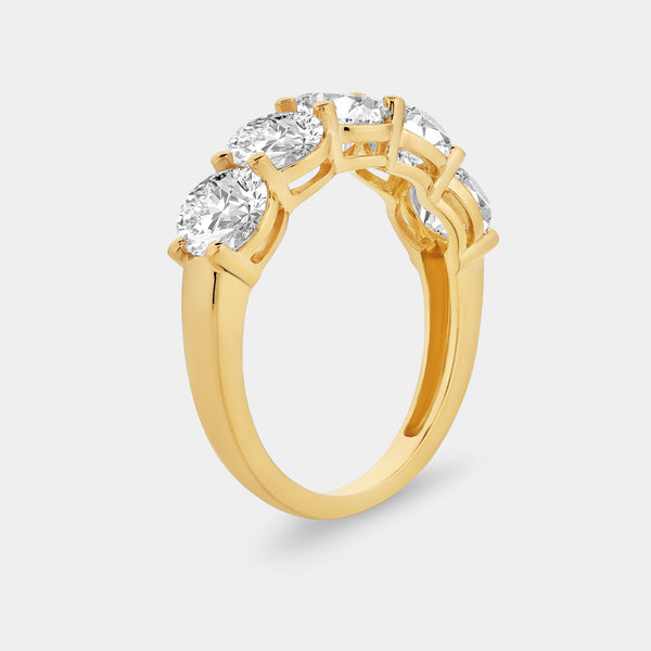 3 Carat Lab-Grown Diamond Round-Shaped Five-Stone Ring in a Shared Prong Setting — GILDED New York
