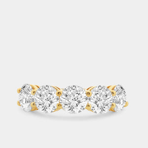 Gilded 4 Carat Lab-Grown Diamond Round-Shaped Five-Stone Ring in a Shared Prong Setting