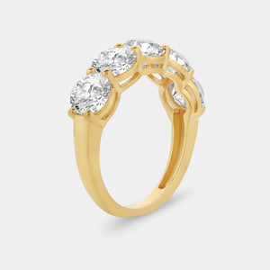 Gilded 4 Carat Lab-Grown Diamond Round-Shaped Five-Stone Ring in a Shared Prong Setting