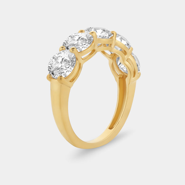 4 Carat Lab-Grown Diamond Round-Shaped Five-Stone Ring in a Shared Prong Setting — GILDED New York