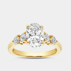 Gilded 2 Carat Lab-Grown Diamond Oval-Shaped Solitaire Plus Engagement Ring with Round-Shaped Accents On The Shank