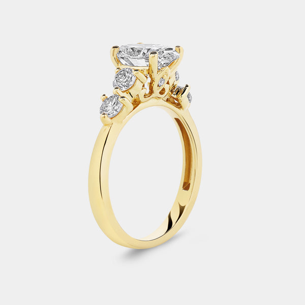 Gilded 2 Carat Lab-Grown Diamond Oval-Shaped Solitaire Plus Engagement Ring with Round-Shaped Accents On The Shank