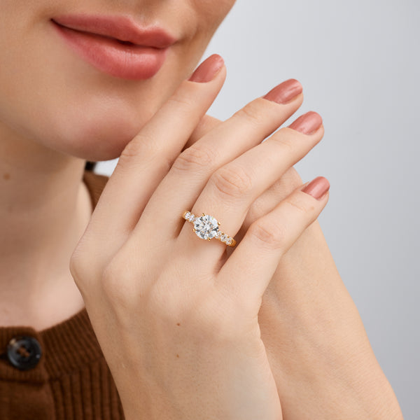 2 and 1/2 Carat Lab-Grown Diamond Round-Shaped Solitaire Plus Engagement Ring with an Accented Shank — GILDED New York