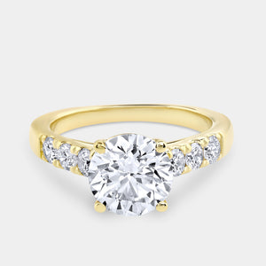 Gilded 2 and 1/2 Carat Lab-Grown Diamond Round-Shaped Solitaire Plus Engagement Ring with an Accented Shank
