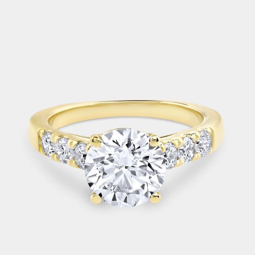 Gilded 2 and 1/2 Carat Lab-Grown Diamond Round-Shaped Solitaire Plus Engagement Ring with an Accented Shank