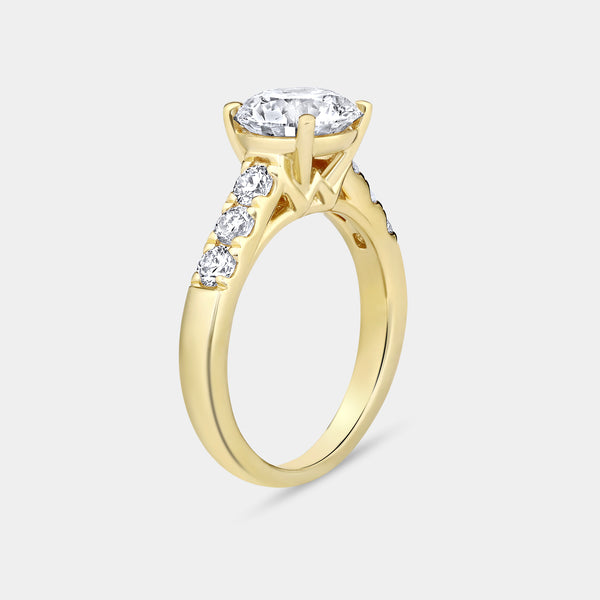 2 and 1/2 Carat Lab-Grown Diamond Round-Shaped Solitaire Plus Engagement Ring with an Accented Shank — GILDED New York
