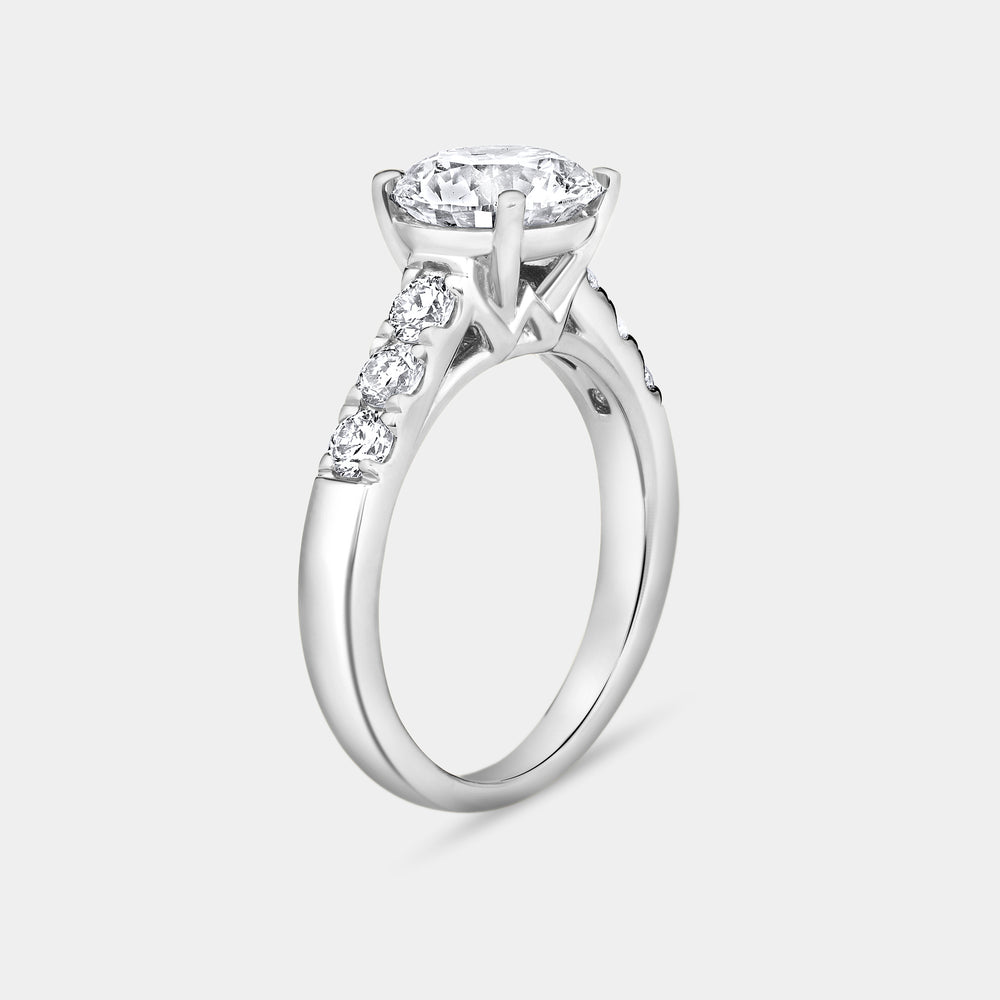 Gilded 2 and 1/2 Carat Lab-Grown Diamond Round-Shaped Solitaire Plus Engagement Ring with an Accented Shank