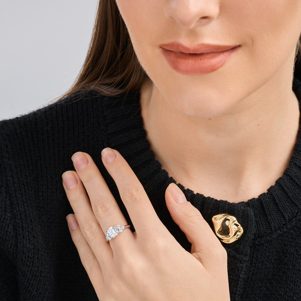 2 Carat Lab-Grown Diamond Solitaire Plus Engagement Ring with a Round-Shaped Center and Graduated Composite Sides — GILDED New York