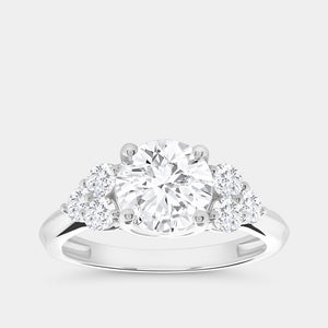 Gilded 2 Carat Lab-Grown Diamond Solitaire Plus Engagement Ring with a Round-Shaped Center and Graduated Composite Sides